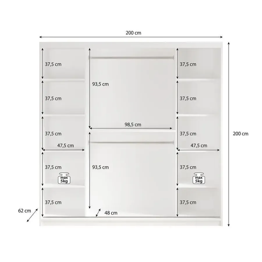 Meubella - Kledingkast Mandalin - Zwart - 200 cm