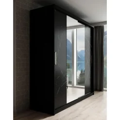 Meubella - Kledingkast Marmer 2 - Zwart - 200 cm - Met spiegel