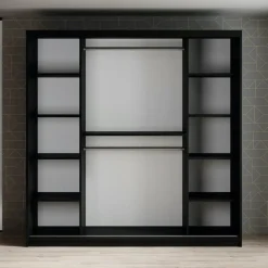 Meubella - Kledingkast Marmer 2 - Zwart - 200 cm - Met spiegel
