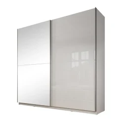Schuifdeurkasten-Meubella - Kledingkast Mariah - Wit - 217 cm - Met spiegel