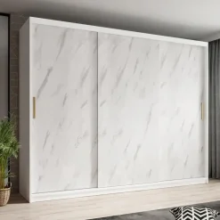 Schuifdeurkasten-Meubella - Kledingkast Marmer - Wit - 250 cm