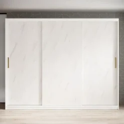 Schuifdeurkasten-Meubella - Kledingkast Marmer - Wit - 250 cm
