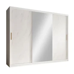 Meubella - Kledingkast Marmer 2 - Wit - 250 cm - Met spiegel