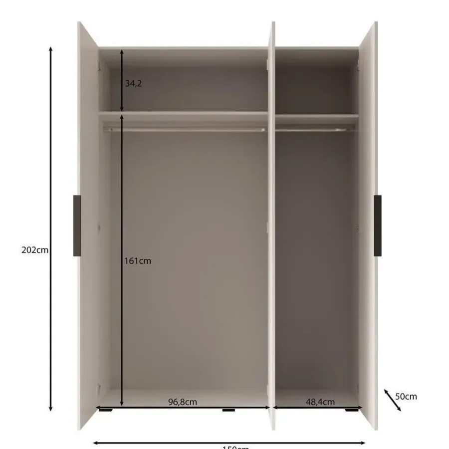 Draaideurkasten-Meubella - Kledingkast Marquesa - Beige - 150 cm