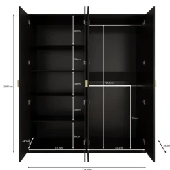 Meubella - Kledingkast Monor - Zwart eiken - 180 cm