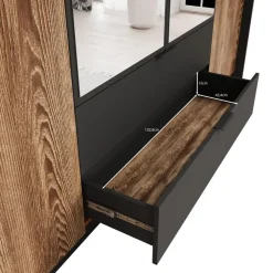 Meubella - Kledingkast Mulvey - Eiken - Antraciet - 220 cm - Met spiegel