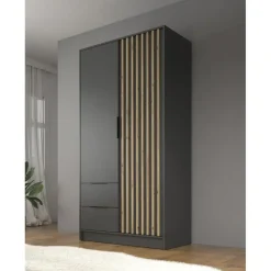 Draaideurkasten-Meubella - Kledingkast Nairobi - Antraciet - Eiken - 105 cm