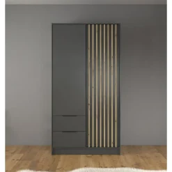 Draaideurkasten-Meubella - Kledingkast Nairobi - Antraciet - Eiken - 105 cm