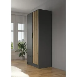 Draaideurkasten-Meubella - Kledingkast Nairobi - Antraciet - Eiken - 105 cm