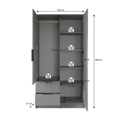 Draaideurkasten-Meubella - Kledingkast Nairobi - Antraciet - Eiken - 105 cm