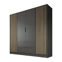 Draaideurkasten-Meubella - Kledingkast Nairobi - Antraciet - Eiken - 206 cm