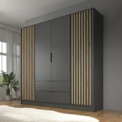 Draaideurkasten-Meubella - Kledingkast Nairobi - Antraciet - Eiken - 206 cm