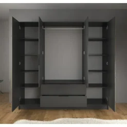 Draaideurkasten-Meubella - Kledingkast Nairobi - Antraciet - Eiken - 206 cm