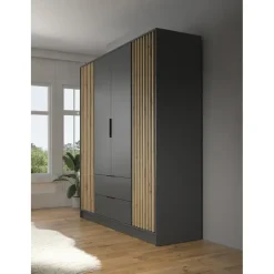 Draaideurkasten-Meubella - Kledingkast Nairobi - Antraciet - Eiken - 206 cm