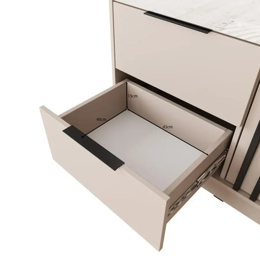 Meubella - Kledingkast Nairobi - Beige - Zwart - 105 cm - met spiegel