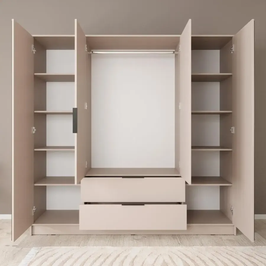 Meubella - Kledingkast Nairobi - Beige - Zwart - 206 cm - met spiegel
