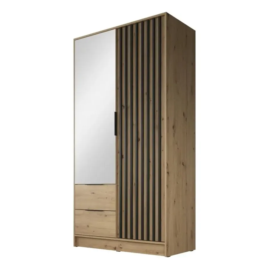 Meubella - Kledingkast Nairobi - Eiken - Zwart - 105 cm - Met spiegel