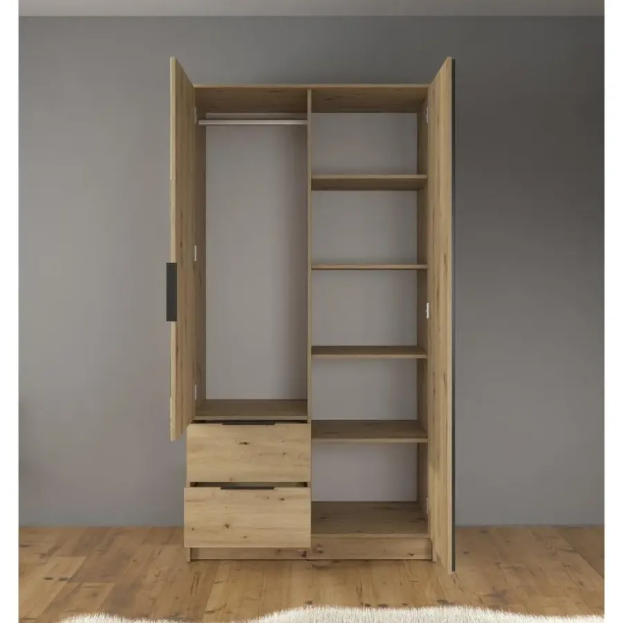 Meubella - Kledingkast Nairobi - Eiken - Zwart - 105 cm - Met spiegel