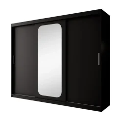 Meubella - Kledingkast Pete - Zwart - 250 cm - Met spiegel