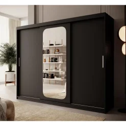Meubella - Kledingkast Pete - Zwart - 250 cm - Met spiegel