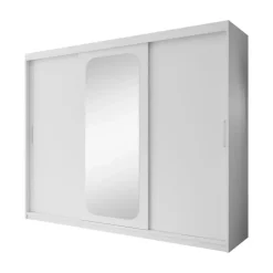 Meubella - Kledingkast Pete - Wit - 250 cm - Met spiegel