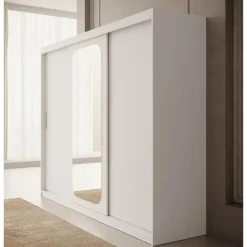 Meubella - Kledingkast Pete - Wit - 250 cm - Met spiegel
