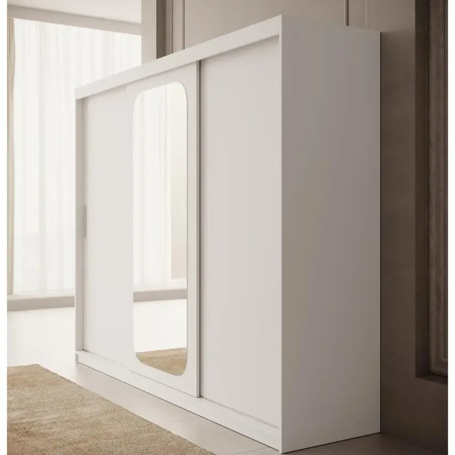Meubella - Kledingkast Pete - Wit - 250 cm - Met spiegel