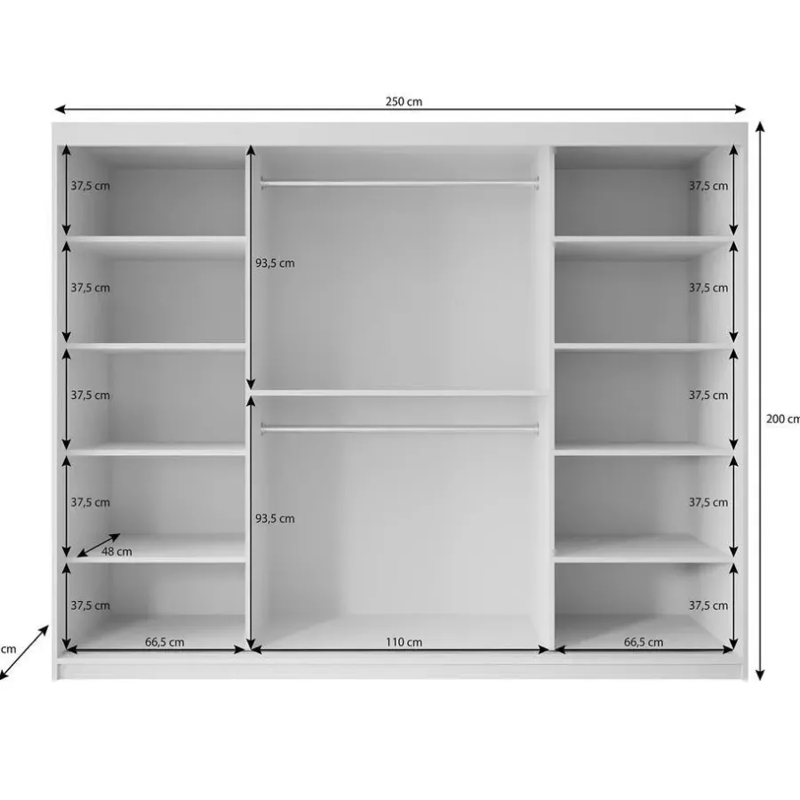 Meubella - Kledingkast Pete - Wit - 250 cm - Met spiegel