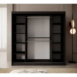 Meubella - Kledingkast Pete - Zwart - 200 cm - Met spiegel