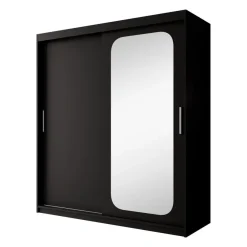 Kledingkasten|Kledingkasten-Meubella - Kledingkast Pete - Zwart - 180 cm - Met spiegel