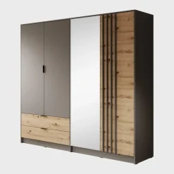 Kledingkasten|Kledingkasten-Meubella - Kledingkast Roma - Grijs - Eiken - 221 cm - Met spiegel