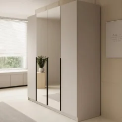 Meubella - Kledingkast Sabre - Beige - 200 cm - Met spiegel