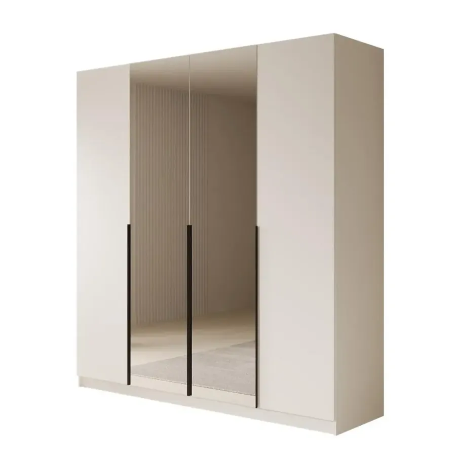 Meubella - Kledingkast Sabre - Wit - 200 cm - Met spiegel