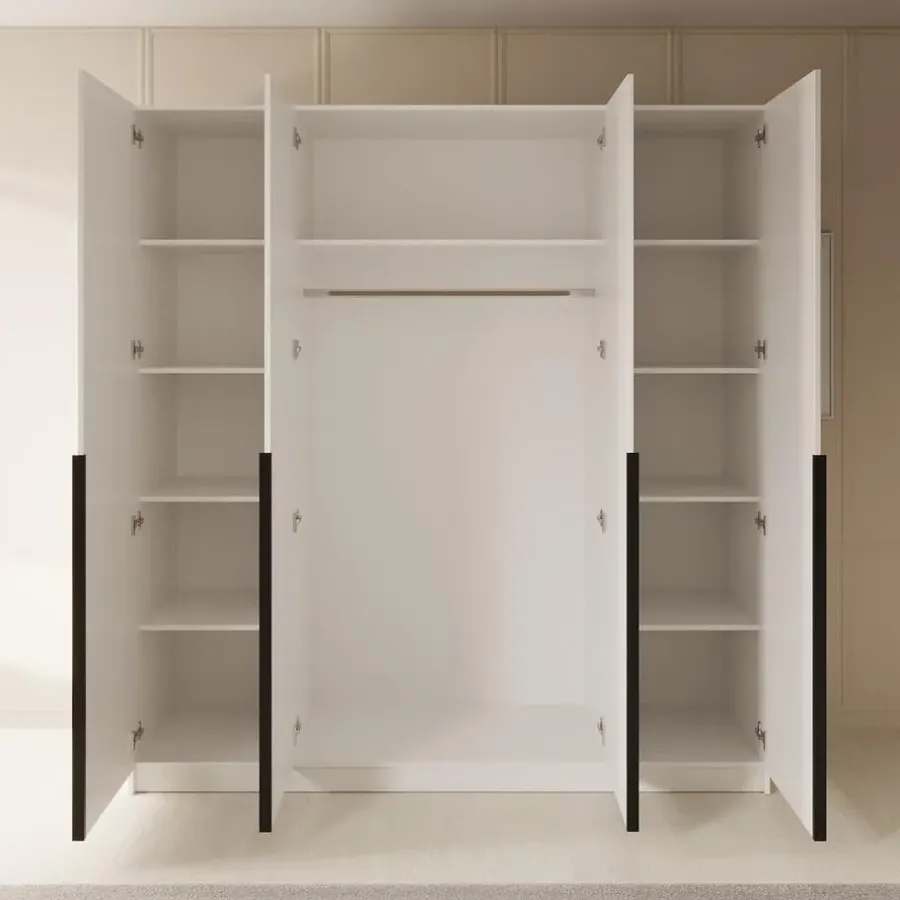 Meubella - Kledingkast Sabre - Wit - 200 cm - Met spiegel