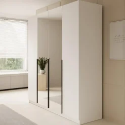 Meubella - Kledingkast Sabre - Wit - 200 cm - Met spiegel