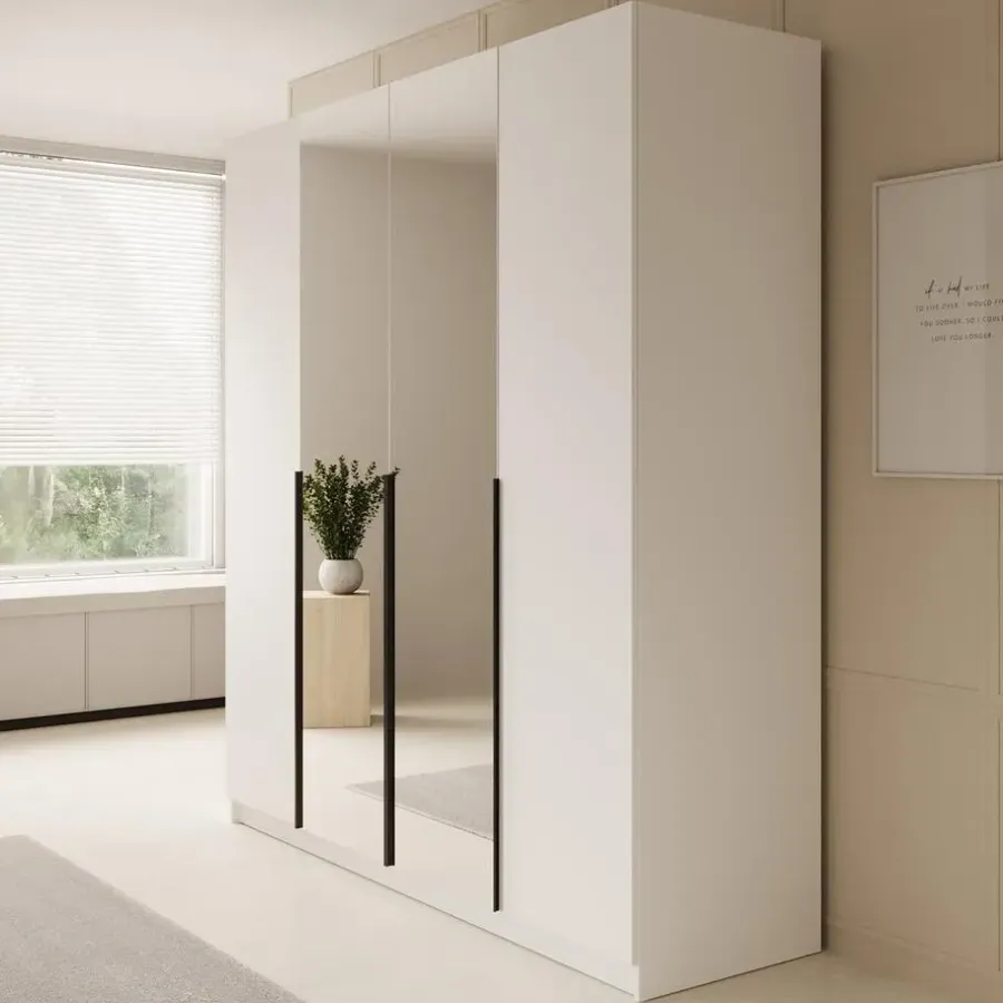 Meubella - Kledingkast Sabre - Wit - 200 cm - Met spiegel