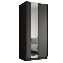 Schuifdeurkasten-Meubella - Kledingkast Salta - Zwart - 80 cm - Met spiegel