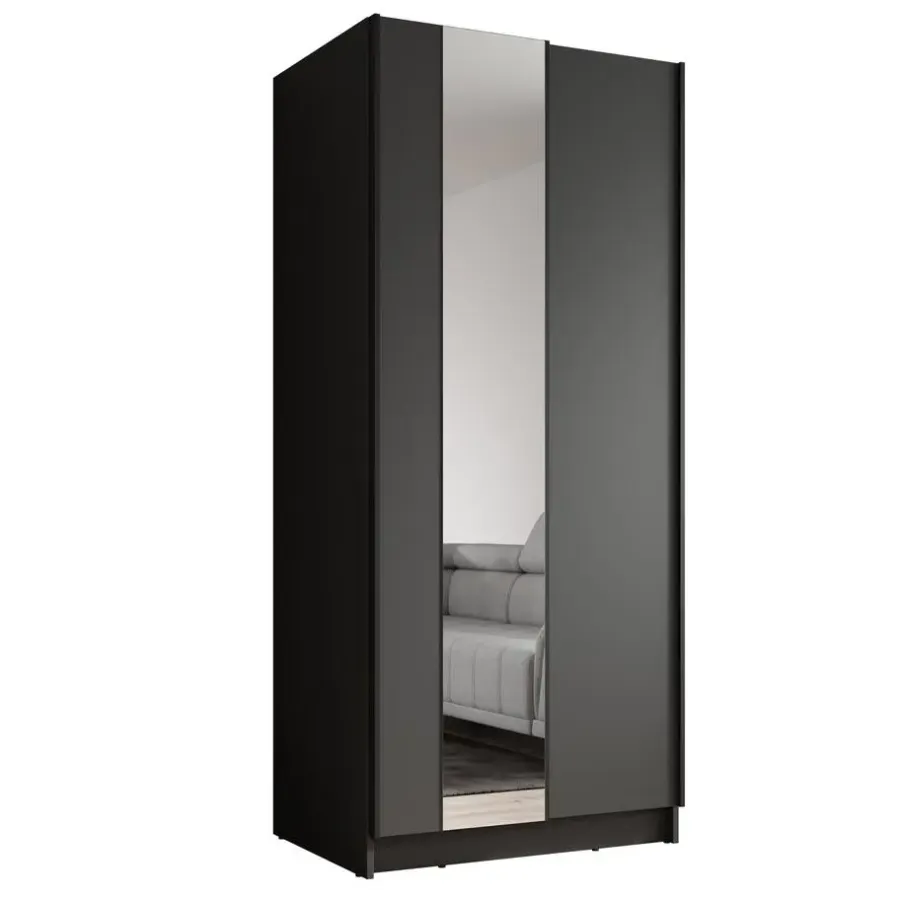 Schuifdeurkasten-Meubella - Kledingkast Salta - Zwart - 80 cm - Met spiegel