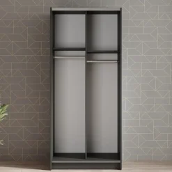 Schuifdeurkasten-Meubella - Kledingkast Salta - Zwart - 80 cm - Met spiegel