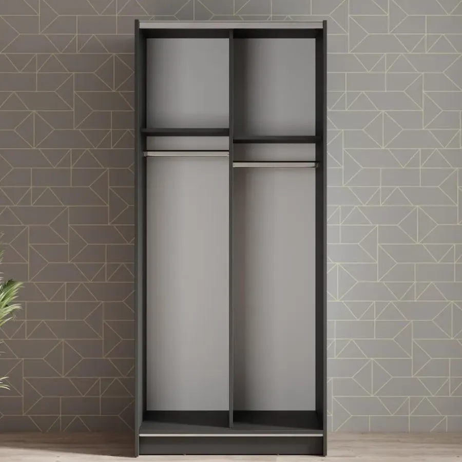 Schuifdeurkasten-Meubella - Kledingkast Salta - Zwart - 80 cm - Met spiegel