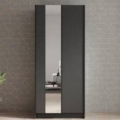 Schuifdeurkasten-Meubella - Kledingkast Salta - Zwart - 80 cm - Met spiegel