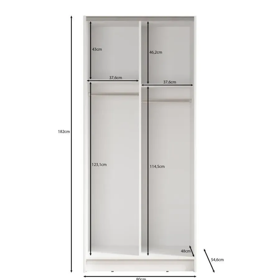 Schuifdeurkasten-Meubella - Kledingkast Salta - Zwart - 80 cm - Met spiegel