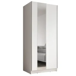 Schuifdeurkasten-Meubella - Kledingkast Salta - Wit - 80 cm - Met spiegel