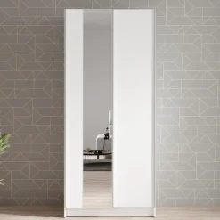 Schuifdeurkasten-Meubella - Kledingkast Salta - Wit - 80 cm - Met spiegel