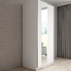 Schuifdeurkasten-Meubella - Kledingkast Salta - Wit - 80 cm - Met spiegel