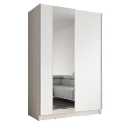 Schuifdeurkasten-Meubella - Kledingkast Salta - Wit - 120 cm - Met spiegel