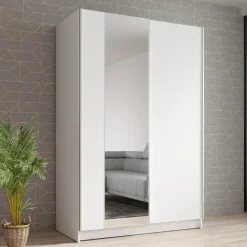 Schuifdeurkasten-Meubella - Kledingkast Salta - Wit - 120 cm - Met spiegel