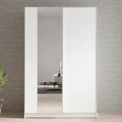 Schuifdeurkasten-Meubella - Kledingkast Salta - Wit - 120 cm - Met spiegel