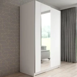 Schuifdeurkasten-Meubella - Kledingkast Salta - Wit - 120 cm - Met spiegel