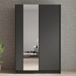 Meubella - Kledingkast Salta - Zwart - 120 cm - Met spiegel